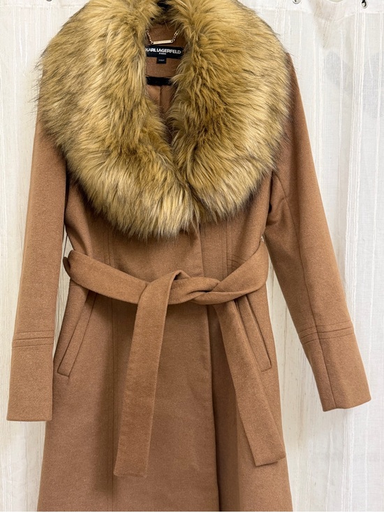 Karl Lagerfeld Jackets & Blazers - RARE!! Karl Lagerfeld Brown Wool Trench Coat with Faux Fur Collar